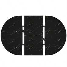 Round Extendable Table With Marble Look - 100 Cm (Extendable To 140 Cm) - Black - View 8