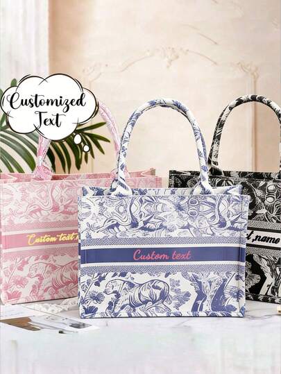 1pc Custom Appreciation Tote Bag - Personalized Canvas Beach & Shopping Bag With Monogrammed Name, Foldable & Lightweight, Machine Washable Bags Ladies,Multifunction,Versatile,Large Capacity,Lightweight,Functional,Practical,All-Purpose,Colorful,Cute,Adorable,Contracted,Funny