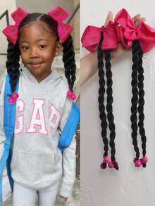 2 Stück bunte Kinder Haarspangen mit Schleife und Zopf, zum Tragen mit Perücken, chinesischer Stil synthetische Haarzubehör, elegant & modisch - Natürliches Schwarz - Übersicht 11