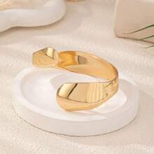 Fashionable Curved Arc Smooth Bangle Bracelet, Gold Color, Adjustable Open Cuff Design - Gold - View 2