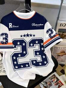 Áo thun ngắn tay số 23 dành cho nam giới cỡ lớn và thanh thiếu niên, kiểu dáng thể thao năng động, cổ tròn, có thể giặt máy, phù hợp với người hâm mộ thể thao và phong cách thời trang thành thị. - Nhiều màu - Xem 1