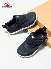 HOBIBEAR Kids Sports Shoes, Boys & Girls Hook And Loop Wide Fit Shoes, Comfortable Dirt-Resistant Flat Shoes, Simple Rubber Sole Anti-Slip Wear-Resistant Children Shoes, Mesh Breathable Casual Shoes, Navy Blue, Suitable For Spring, Summer, Autumn