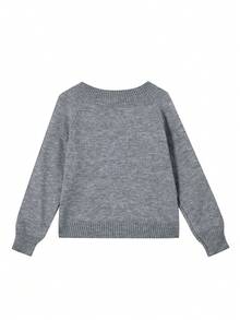 休闲字母印花圆领毛衣，秋冬季 - 灰色 - 查看 4