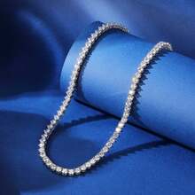 MDFUN 4mm Tennis Necklace, Women's - 3-Prong 18K White Gold Plated Round Cubic Zirconia Classic Diamond Cut Chain, Unisex