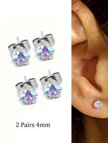 DAILI 2 Pairs 18K Gold Plated Solid Tiny Cubic Zirconia Stud Earrings, 2mm 3mm 4mm Flat Back Stud Earrings Cartilage Earring Helix Piercing Jewelry Earlobe Piercing Jewelry Gift For Women Girls - Yellow Gold - View 12