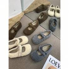 Chaussures en fourrure coréenne pour femmes avec polaire, chaussures Mary Jane, nouvelles chaussures décontractées chaudes d'hiver avec , chaussures plates en coton - Gris - Voir 2
