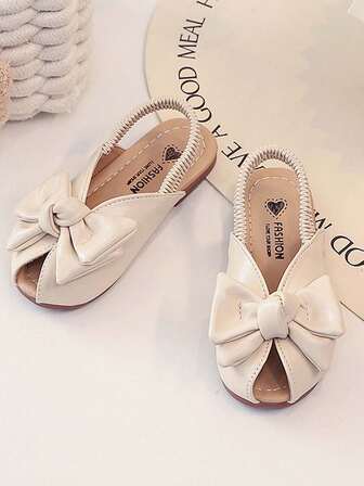 甜美蝴蝶结儿童露趾拖鞋，女童松紧带软底凉鞋，时尚公主风婴儿休闲鞋