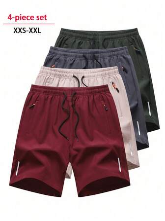Set de 4 pantalones cortos deportivos casuales para hombres, pantalones cortos bermudas transpirables para entrenamiento de fitness, pantalones para playa al aire libre