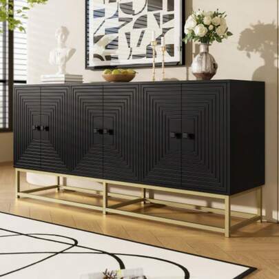 Modern Black Storage Cabinet With 3 Double Doors, Large Storage Space And Matte Finish – Stylish Sideboard Cabinet For Living Room, Dining Room & Office, Practical Organization In Everyday Life