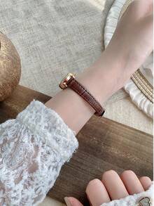 1件女士椭圆形罗马数字休闲优雅石英腕表，适合日常佩戴 - 棕色 - 查看 5