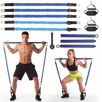 Professional Resistance Belt Set With Yoga Rod, Durable Fitness Equipment For Strength Training, Muscle Strengthening, And Stretching