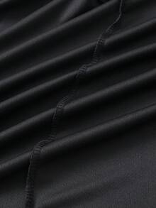 Men's Minimalist Long Sleeve Sweatshirt, With Adjustable Drawstring And Graphic Print Details, Men's Elastic Comfortable Casual Training Top, Men's Sports Fitness Shirt, Men's Breathable Casual Long Sleeve Hoodie, Suitable For Outdoor Sports, Ball Sports, Training, Jogging And Other Scenarios - Black - View 9