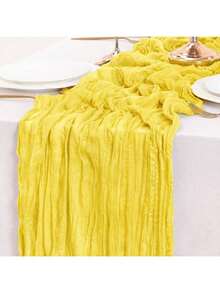 1 chiếc khăn trải bàn voan nhăn kiểu Bali màu vàng, kích thước 35.43*70.87/118.11/157.48 inch, khăn trải bàn voan phong cách Bohemian, trang trí đám cưới, phù hợp cho tiệc cô dâu, cổng hoa, tiệc buffet, bàn tráng miệng, trang trí ngày lễ. - màu đặc - Xem 4