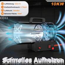 LILIIN Gasvärmare, 10/15/30 KW gasvärmare, gasfläkt med termostat, varmluftsgenerator, svart (220V-240V, propan/butanflaskor, med tryckreduceringsventil och gasslang) - Svart 10 kW - Visa 5