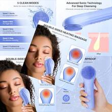 5 Modes Silicone Face Scrubber Waterproof Face Scrubber Exfoliator For Men And Women Rechargeable Electric Facial Cleansing Brush For Deep Cleansing Exfoliating Massage Blue - 藍色 - 查看 1
