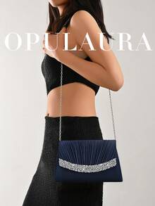 Borsa a clutch mini plissettata OpulAura per autunno/inverno. Scintillante e glamour, impreziosita da cristalli, elegante e alla moda, borsetta a busta, progettata per le donne, adatta per feste, matrimoni, eventi serali e raduni. Una scelta ideale per le donne che partecipano a feste, matrimoni, lauree e cene/banchetti formali, e un'ottima opzione regalo. - Blu Navy - Visualizzare 9