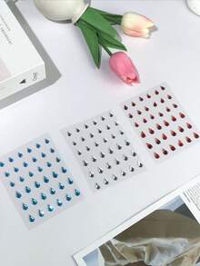 White Teardrop-Shaped Shiny Drill Bit Stickers, Teardrop Flat-Bottomed Diamonds, Sparkling Water Diamonds, Facial Micro-Light Glitter Temporary Tattoo Stickers, White, Blue And Red Crystal Diamond Teardrop-Shaped Stickers, Self-Adhesive, Eye And Face Decoration - Multicolor - View 3