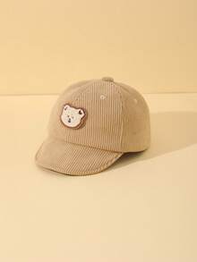 1pc Baby Bear Decor Fleece Sun Protection Hat Baseball Cap, Suitable For Boys And Girls Daily Use - Khaki - View 2