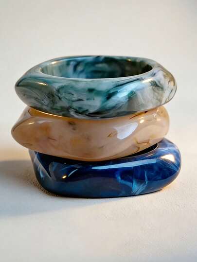 3pcs Set Exaggerated Asymmetrical Resin Semi-Transparent Bracelet For Women, Unique & Versatile