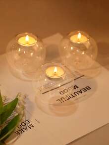 1Pc/Set European Creative Crystal Round Heat-Resistant Glass Candle Holder, Modern Simple Built-In Candle Holder, Simple, Fashionable, Elegant, Atmospheric, Simple And Small Candles, Daily Casual Party Party Supplies, White Candles, Wedding And Dinner Table Candle Candles Romantic Atmosphere Candles