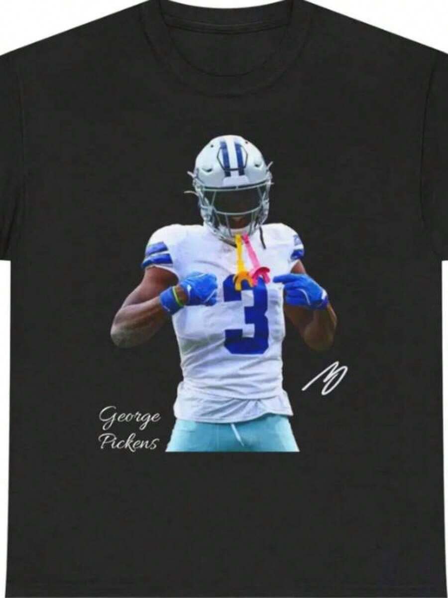 T-Shirts For Couples.George Pickens T Shirt Autograph Edition - 黑色 - 查看 1