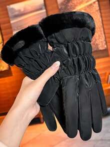 1 Pair Cute Gloves, Touchscreen Friendly For Cycling, Skiing, Women - White - View 6