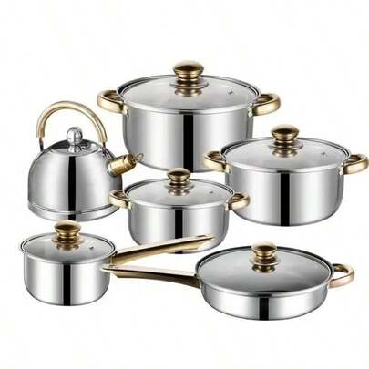 Batería De Cocina Plata Set 12 Piezas De Acero Inoxidable Plateado
