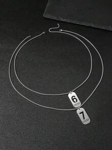2件套简约镂空不锈钢阿拉伯数字67吊坠项链套装，配不锈钢链，时尚男士礼物，日常佩戴 - 不銹鋼數位項鍊套裝 - 查看 8