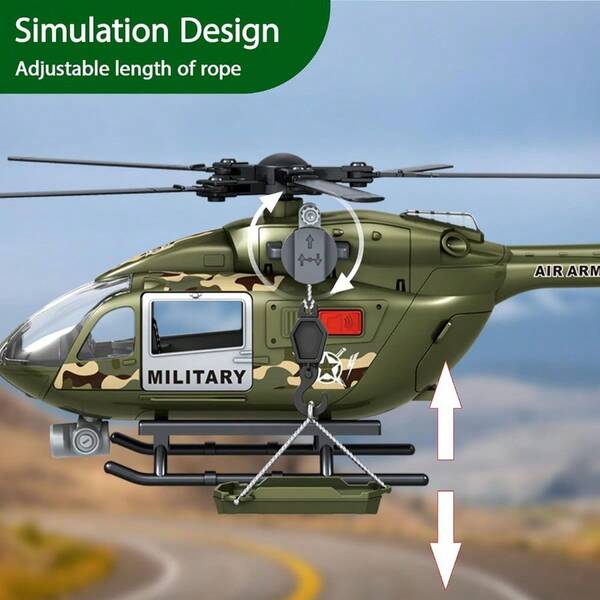 Helicóptero de Policía de Juguete con Cesta Colgante Luces y Sonidos Vehículo de Rescate Regalo para Niños