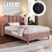 Upholstered Single Bed With USB Type-C Charging Function, Bed Frame With Slatted Base, Upholstered Bed In Pink, 90 X 200 Cm Bed Frame, Youth Bed For Bedroom/Guest Room - Velvet - Hot Pink - View 3