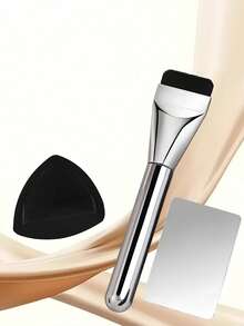 3pcs/1pc Makeup Brush Set, Including Powder Brush, Angled Makeup Sponge, Triangle Powder Puff,Liquid Foundation Mixing Tools, Foundation Brush Set For Liquid Makeup, Professional Kabuki Foundation Brush Set For Blending Liquid Cream, Cosmetic Polishing Spot Foundation Brush For Daily Face Foundation Base,For Beginner,For Professional,For Portable Makeup Brush Set - Silver - View 9