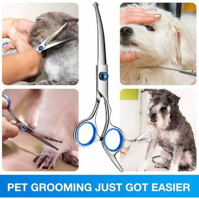 1pc 6.69" Curved Pet Grooming Scissors, Round Tip, Suitable For Trimming Dog & Cat Facial And Paw Hair, Ambidextrous