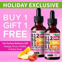 (2-PACK) Suplemento Líquido de Vitamina B12 con B6, B1, Niacina y Folato - Apoyo Comestible para Energía, Cerebro y Corazón, Sin OMG y Sin Gluten, 4 Fl Oz Dieta Fitness - Ponche de frutas - Ver 12