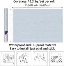Arthome 40x310CM Pegatina de Vinil,Papel de Tapiz autoadhesivo,Papel Pintado PVC Impermeable, a prueba de Aceite, para Decoración y Revestimiento de mueble, Encimera,Estante,Patrón de tela Beige - Tela azul y blanca - Ver 5