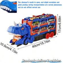 61 英寸双轨发射器运输卡车玩具套装，含 2 辆金属汽车和可折叠货运卡车，适合 2 3 4 5 6 岁男孩和女孩的车辆玩具礼物，返校