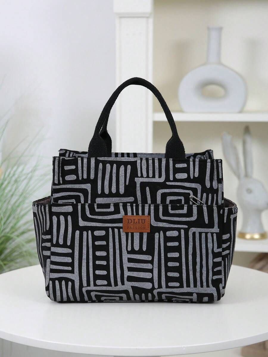 DLIU New Arrival, Corduroy Printed Fabric, Large Capacity Thick Tote Bag, Aluminum Foil Insulation Lining, Half-Zip Closure, Multi-Pocket Outdoor Storage Bag, Lunch Bag, Bento Box Bag, Tote Bag, Organizer Bag, Handbag, Suitable For Work Lunch, Outdoor Picnic, Daily Storage Lunch Box Cooler Bag Waterproof For Women For Men For Picnic For School Back To School