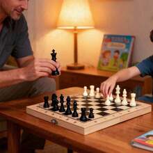 1 pièce Plateau d'échecs en bois réversible, 32 pièces d'échecs incluses - Convient aux âges 14+, jeu de plateau familial, échecs, plateau d'échecs en bois, plateau de Scrabble, cadeau de la Saint-Valentin - Multicolore - Voir 2