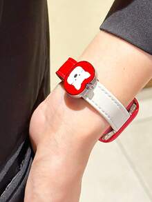 Versatile Cartoon Puppy & Apple Decorative Watch Band, Contrast Color, Compatible With Apple Watch Series 1/2/3/4/5/6/7/8/9/10/SE/Ultra, Christmas Outfit, Holiday Gift - Red and White - View 6