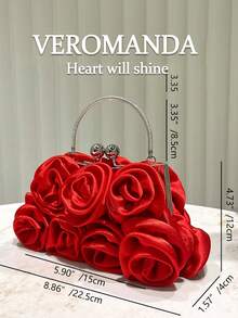 Satin Rose Flower Handbag, Party Bags, Elegant Lady Niche Bridal Clutch, Bridesmaid Shoulder Bag, Perfect For Parties, Rose Evening Bag Clutch Purse For Women, Satin Evening Purse W/3D Floral Rose For Formal Wedding Party Bride, Red Women Rose Shaped Clutch Soft Satin Wristlet Handbag Wedding Party Purse Women's Evening Clutch Bag Floral Satin Small Purses With Detachable Strap Weddings, Proms, Parties, Dinners/Banquets,Christmas Wedding, Party, Prom Gift Elegant Prom Bag, Exquisite Floral Bag For Women Money Clip----Christmas Thanksgiving Festival Cyber Monday Holiday Gift Velvet Party New Year Winter Snow End-Of-Year Christmas Gifts Purses And Bags Women Stocking Stuffers For Women Makeup Bag Birthday Gifts For Girlfriend, Mother, Wife, And Friends Valentine's Day Gifts New Year Gifts - 紅色 - 查看 11