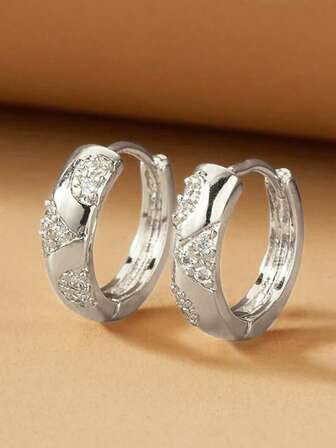 1 Pair Elegant Cubic Zirconia Hoop Earrings For Women For Wedding Anniversary Engagement Party Jewelry Valentine's Day Gift