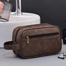 Men Travel Toiletries Storage Bag,Retro Stitching Pu Leather Toiletry Bag,Men's Portable Toiletry Bag,Men's Clutch Bag,Men's Handbag,Men's Wrist Bag - Multicolor - View 13