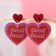 A Pair Bling Bling Acrylic Earrings, Valentine's Day Heart Sequin Design For Gift Exchange Women Dangle Earrings Holiday Party Bridal Shower All Seasons Fashion Romantic Accessories - 3952 - 查看 6