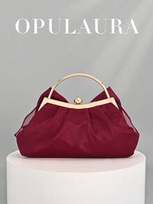 Túi cầm tay dự tiệc OpulAura thanh lịch quyến rũ dành cho nữ, Túi xách thiết kế bèo nhún cho đầm dạ hội, Thích hợp cho đám cưới/kỳ nghỉ/tiệc trang trọng/dạ hội, Có kèm dây xích - Màu Đỏ Sâu - Xem 6