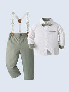 BOARNSEORL 年轻男孩绅士装：领衬衫搭配领结和吊带裤，时尚适合生日派对、宴会、周年庆典 - 綠色 - 查看 2