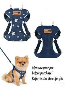 Denim Dog Harness Leash Set, Star Pattern Suitable For Small & Medium Dogs, Denim Jacket Outfit For Poodle, Corgi, Puppy Pet Supplies