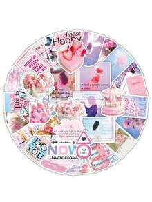 50 szt. Miękkich różowych, estetycznych, koreańskich, uroczych, delikatnych, artystycznych, dziewczęcych, dekoracyjnych naklejek ściennych w kształcie serca - Wielokolorowe - Zobacz 6