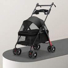 4-Wheel Pet Stroller With Rotating Handle - Foldable, 38 Lbs Max Load For Dogs & Cats - Black - View 3