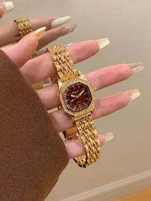 1 chiếc đồng hồ đeo tay nữ kiểu dáng tối giản, thanh lịch, cổ điển phong cách Trung Đông, màu vàng đồng. - Vàng - Xem 2