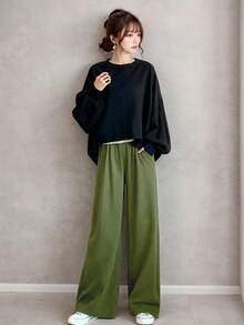 New Autumn And Winter Women's Two-Piece Suit, Sweatshirt + Trousers, Pullover Sweatshirt, Long-Sleeved Top, Wide-Leg Pants, Fashionable Sports Casual Suit - 綠色 - 查看 2
