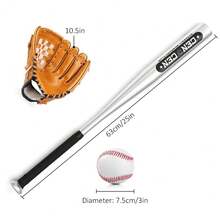 1 Set Baseball Training Equipment, Including: 12.5 Inch Left-Handed Glove, 32 Inch Baseball Bat, Size 9 Baseball